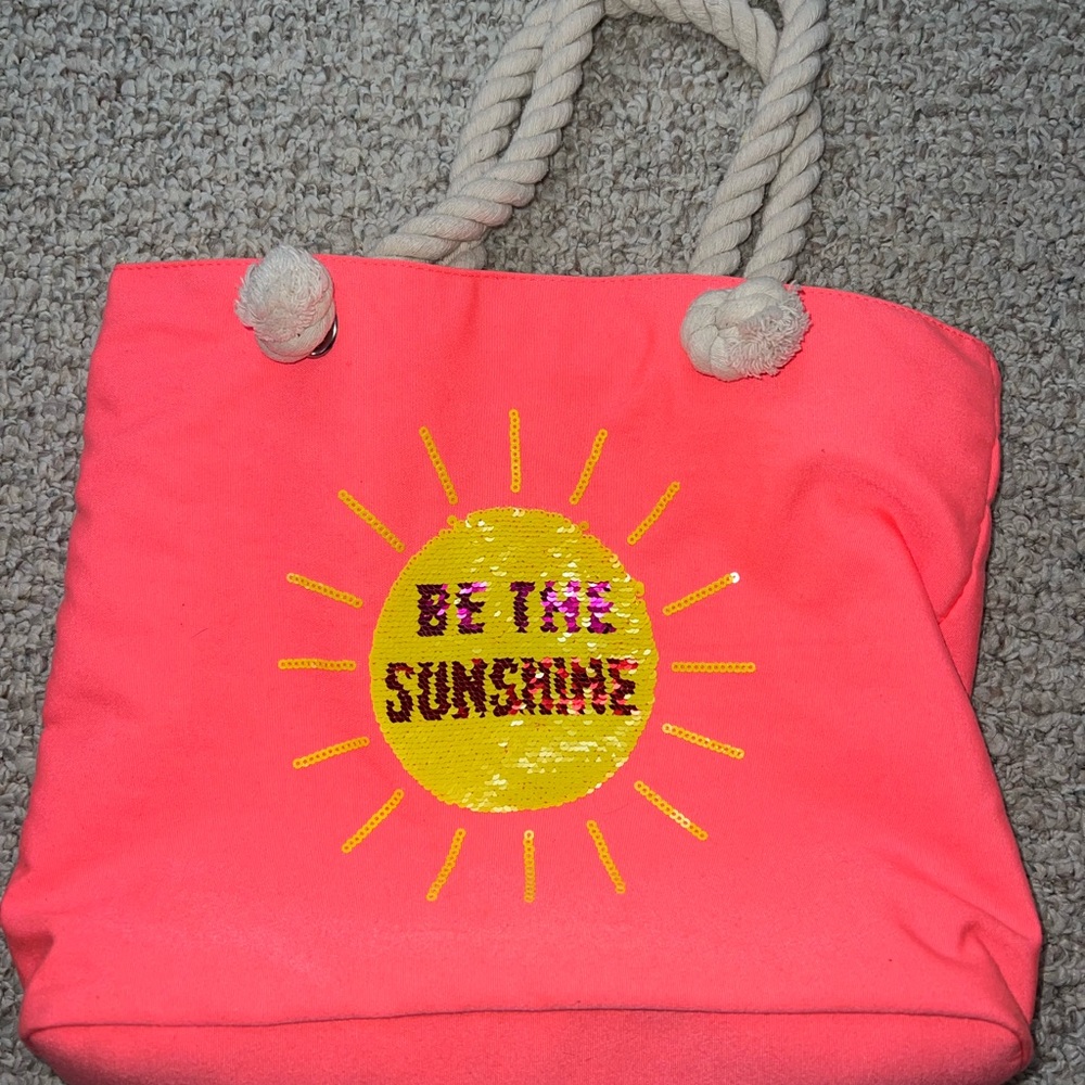 Kids beach bag - Neon Pink Tote Bag with Rope Handles
